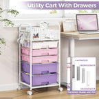 5 Drawer Rolling Storage Cart with Pegboard Top and Hooks, Dreamy Color - Image 6