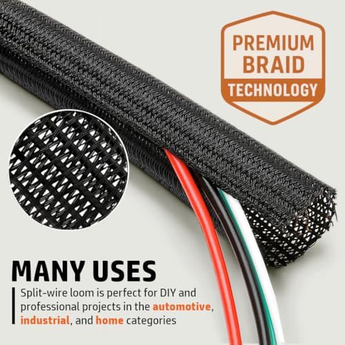 MGI SpeedWare Braided Split-Sleeve Wire Loom for High-Temperature Automotive Harness and Home Cable Management 25 feet (3/4") - Image 3