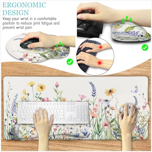 LIMKRIAN Flower Mouse Pad Set Floral Large Desk Matt for Desktop - Image 4