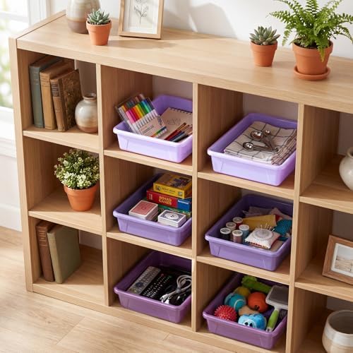 Novabright 6 Pack Purple Letter Size Flat Storage Organizer Trays Bins - Image 5
