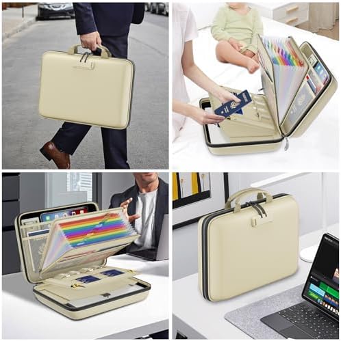 DocSafe Fireproof File Organizer with Lock, Hard-Shell Case Fireproof Document Box with 13 Pocket Accordion File Folder, Portable Home Office Travel Safe Storage for Important Documents Laptop Beige - Image 5