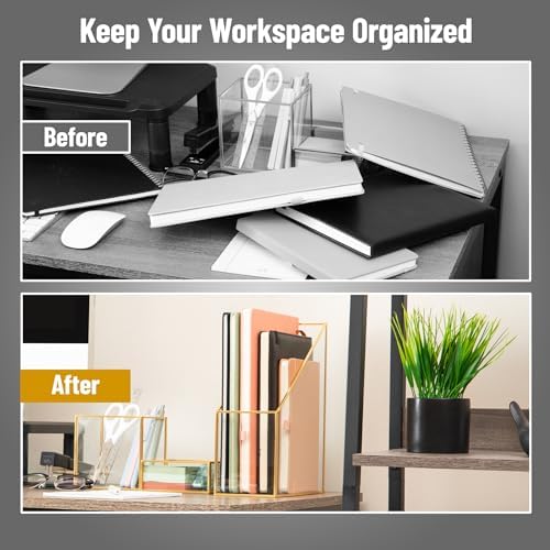 Mind Reader Vertical Glass File Holder with Copper Trim, Angled Magazine Organizer for Documents, Folders & Mail, Glass and Copper, Clear - Image 5