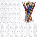 50 Pack Clear Acrylic Pen Holder Bulk Square Pencil Cups Makeup Brush Holder for Desk Pen Cup Holders Desktop Stationery Organizer for Classroom Teacher Supplies School Office Home by Wovnet