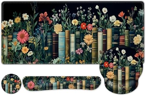 Wildflowers Mouse Pad, Large Desk Mat Extended Nature Botanical Aesthetic Deskpad, 4 PCS Non-Slip Rubber Base Computer Mouse Pads for Work, Game, Office, Home Decor Gifts I Floral Plants Books by NXZGO