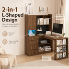 51.6" L Shaped Home Office Desk with Drawers and Storage, Walnut - Image 3