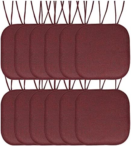 Sweet Home Collection Chair Cushion Memory Foam Pads with Ties Honeycomb Pattern Slip Non Skid Rubber Back Rounded Square 16" x 16" Seat Cover, Herringbone Burgundy, 12 Count (Pack of 1) by SweetHomeCollection