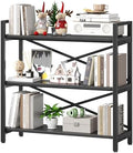 Homeiju 3 Tier Bookshelf 31.49" Width, Wood and Metal Etagere Bookcase, Vintage Farmhouse Modern Wooden Big Book Shelf for Home Living Room Bedroom Office Storage(Black) by Homeiju