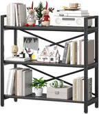 Homeiju 3 Tier Bookshelf 31.49" Width, Wood and Metal Etagere Bookcase, Vintage Farmhouse Modern Wooden Big Book Shelf for Home Living Room Bedroom Office Storage(Black) by Homeiju