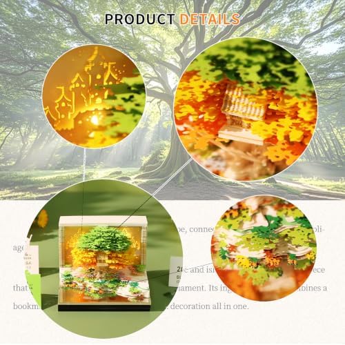 3D Memo Pad Time Piece Calendar 2027, 3D Tear-Off Art Desk Calendar 2027, Creative 3D Memo Pad Paper Art Tree House DIY Paper Carving Decoration (Flowering Tree Island-Green) - Image 5