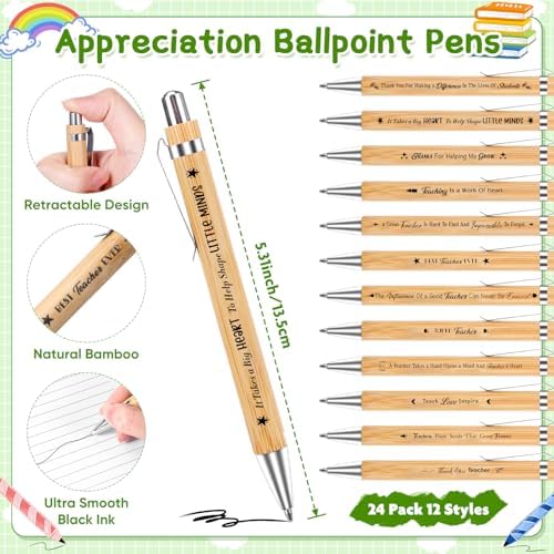 24 Set Teacher Appreciation Gifts Bulk Sticky Notes with Ballpoint Pens and Wooden Pad Holder, Appreciation Sticky Note Organizer Thank You Gifts for Teacher Coworker Nurse Office Supplies - Image 3