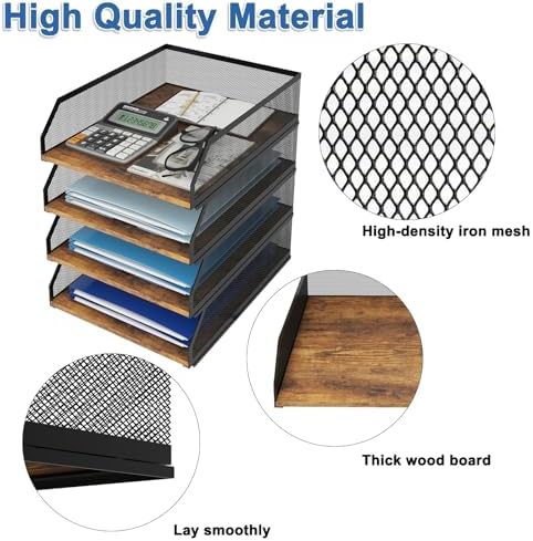 Natwind 4-Tier Stackable Metal Mesh Paper Organizer with Sliding Tray,Retro - Image 5