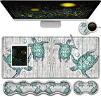 Gaming Mouse Pad and Keyboard Wrist Rest, Large Extended Mouse Pad 31.5X 11.8,Ergonomic Memory Foam Wrist Rest Support+Desk Mat Protector,for Office/Home Writing Pad,Cute Sea Turtle White Mousepad by Unknown