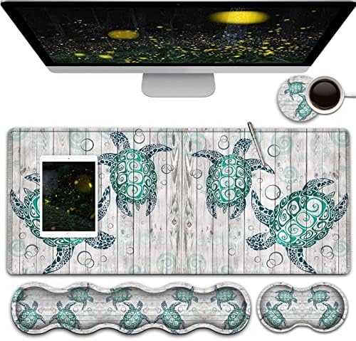 Gaming Mouse Pad and Keyboard Wrist Rest, Large Extended Mouse Pad 31.5X 11.8,Ergonomic Memory Foam Wrist Rest Support+Desk Mat Protector,for Office/Home Writing Pad,Cute Sea Turtle White Mousepad by Unknown