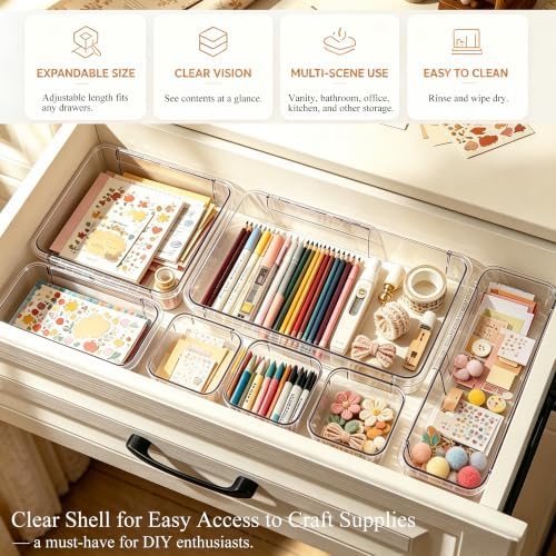 15Pcs Clear Expandable Drawer Organizer Bins for Vanity Desk Bathroom - Image 6