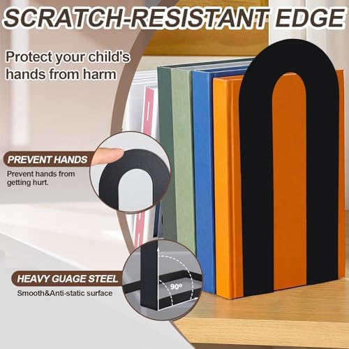 Chunful 6 Pcs Black Metal BookEnds Shelves, 9.5 x 7.75 x 4.75 in - Image 5