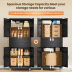 Black Metal Garage Storage Cabinet Rolling Kitchen Storage Pantry Cabinet - Image 5