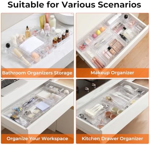 UFORU 14 Pcs Adjustable Clear Drawer Organizer for Makeup Bathroom DIY Desk - Image 5