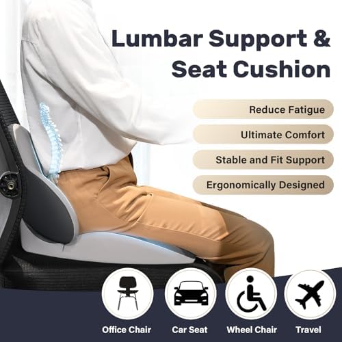 Coverado Car Seat Cushion and Lumbar Support Pillow, Memory Foam Ergonomic Back Support Driving Seat Cushion for Sciatica, Tailbone, Back Pain, Non-Slip Washable Cushion for Car, Driver, Office - Image 2