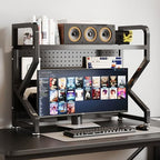 Desktop Hutch Bookshelf,Metal Desktop Bookcase with Pegboard, Desk Shelf,Countertop Storage Organizer Rack for Dorm Or Office,Vanity,Bedroom,Bathroom(Black,30in/75cm) by ZMNXAS