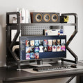 Desktop Hutch Bookshelf,Metal Desktop Bookcase with Pegboard, Desk Shelf,Countertop Storage Organizer Rack for Dorm Or Office,Vanity,Bedroom,Bathroom(Black,38in/95cm) by ZMNXAS