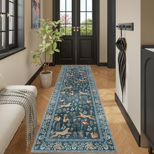 DUKINO 2.6x8 Rug for Hallway, Washable Kitchen Runner Rug Non Slip, Blue - Image 6