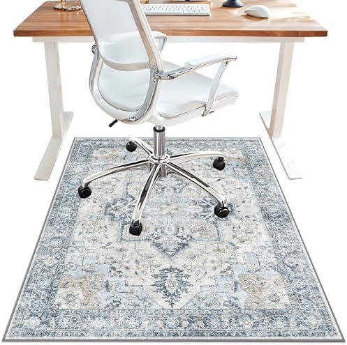 48"x60" Office Chair Mat for Hardwood Floor, Non-Slip Washable Blue by BESBLEE