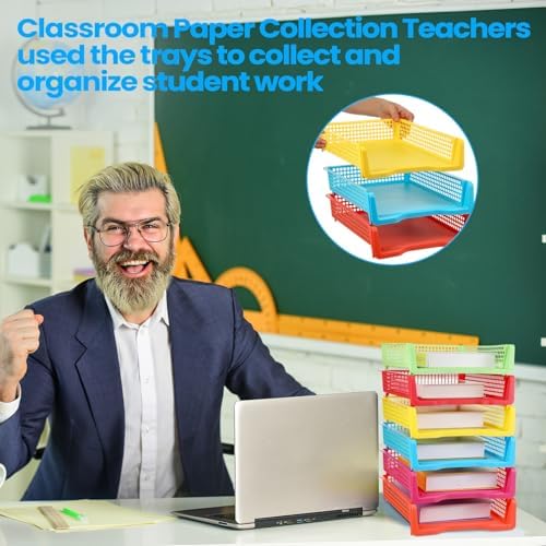Weysat 12 Pcs Turn in Trays, Classroom Paper Tray, Rainbow, Narrow - Image 5