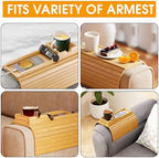 Bamboo Couch Cup Holder Tray with 2 Cork Coasters, Couch Arm Tray, 2 in 1 Anti-Slip Foldable Sofa Arm Tray, Couch Armrest Table, Anti-Spill Couch Arm Table for Drinks TV Remote Cellphone Snacks - Image 6