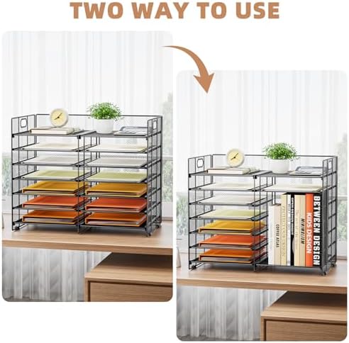 Marbrasse 12 Slots Desktop Literature Organizer, 7-Tier Mesh Paper Organizer for Desk, Adjustable Mail File Sorter Tray with Handle, Desktop Classroom Mailbox Cabinet for Office Home School, Black - Image 6