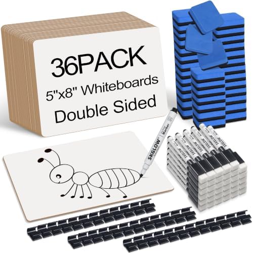 36 Pack 5"x8" Portable Mini White Board for Students,Personal Small Whiteboard,Lightweight Double Sided Dry Erase Board for Students Classroom,Individual Lapboards for Teaching with Erasers and Marker by Unknown