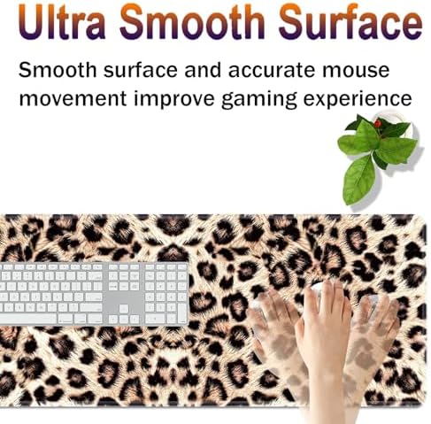 Large XXL Gaming Desk Mat 31.5"x 11.8", Ergonomic Keyboard Wrist Rest & Mouse Pad Wrist Rest + Coaster Set, Non-Slip Base, Memory Foam, Office and Home, Leopard Print - Image 4