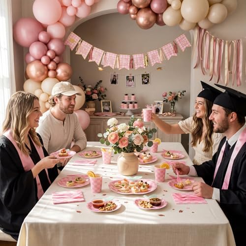 400 Pcs Apple Party Decorations Supplies Serve 50, Back to School Apple Paper Plates Napkins Cups Pink Checkerboard Disposable Tableware Set for Last/ First Day of School Party - Image 6
