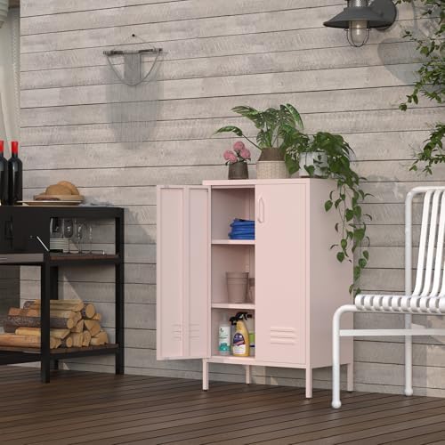 IRONFFICE Storage Cabinet,Metal Cabinets with Doors and Shelves,2 Doors Locker Cabinet with Legs,Metal Locker Storage Cabinets for Tools, Equipment and Office Files,Pink - Image 2
