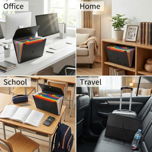 6 Pack Expanding File Folder, 13 Pockets Accordion File Organizer, A4 Letter Size Plastic Document Holder with Colored Tabs, Monthly Bill Receipt Sorter for Home Office School - Image 6