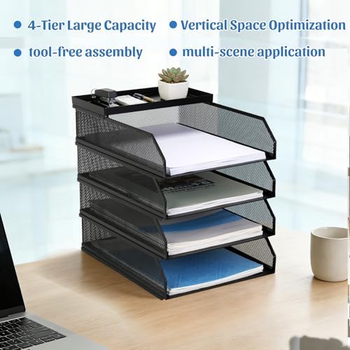 4 Tier Paper Tray Organizer for Desk, Stackable Office Organization - Image 3