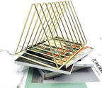 EASEPRES 9 Slot Magazine Rack Book Record Holder, Desktop Iron Storage Rack Bookshelf Multifunction Triangle File Organizer Sorter for Decor Home Office, Golden Pack of 2 - Image 3