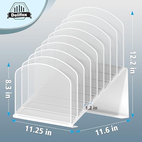 Inclined Desk File Organizer, 8-Section Upright Desk Organizer Standing File Sorter for Office Classroom Desktop Organization (White) - Image 2