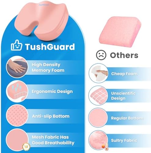 TushGuard Memory Foam Seat Cushion for Office Chair, Car Seat, Pink, XXL - Image 6
