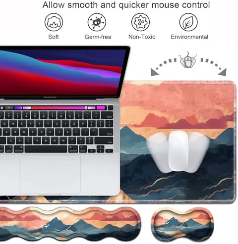 Ergonomic Keyboard Wrist Rest and Mouse Pad Wrist Rest Set, Large XXL Gaming Mousepad 31.5"x 11.8", Memory Foam, Easy Typing Pain Relief, Multifunctional Desk Mat for Office & Home, Mountain Sunrise - Image 3