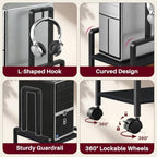 Adjustable 2-Tier PC Stand, Computer Tower Stand with 360° Locking Wheels & Hooks, CPU Cart for Floor, Carpet and Under Desk, 15.2" x 11.8" x 26", Black - Image 6