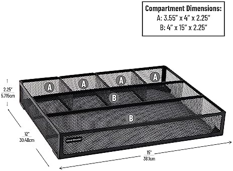 Mind Reader 6-Compartment Drawer Organizer, Metal Mesh Desk Organizer for Office, Kitchen, Utensils, Supplies, Set of 2, Black - Image 3