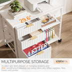 VINGLI 3 Drawer Mobile File Cabinet Printer Stand, Fluted Filing Cabinet with Open Storage Shelves Adjustable, Rolling Lateral Fabric Filing Cabinet for Home Office, Fits Letter Size, White - Image 4
