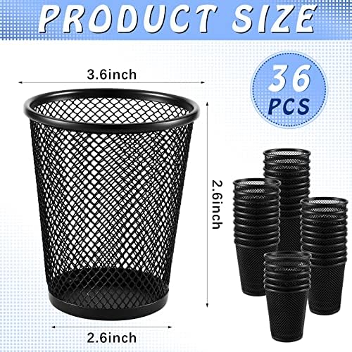 Henoyso 36 Pack Mesh Pencil Holder Wire Mesh Pen Cup Black Pen Holder for Desk Metal Pen Organizer Pencil Cup Marker Holder Makeup Brush Holders for Home Office Supplies Accessories - Image 2