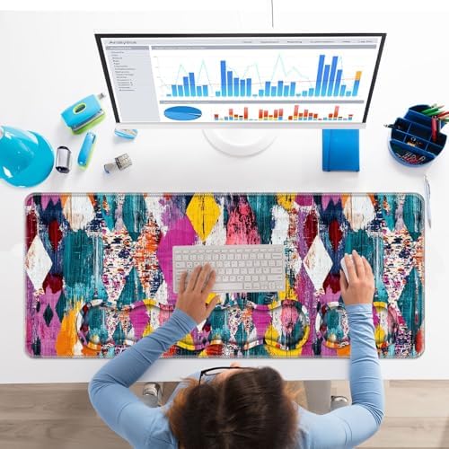 Keyboard Wrist Rest Set,Memory Foam Wrist Support Mouse Pad,31.5"x11.8" Desk Mat for Comfortable Typing & Pain Relief,Non-Slip Base for Office & Home Use - Vintage Geometric Print Vector - Image 7