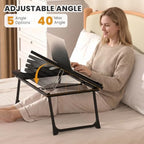 Laptop Bed Desk, 5-Angle Adjustable Bed Laptop Table with Cup Holder - Image 3