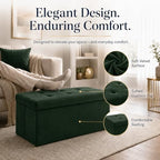 ALASDO 30 Inch Folding Storage Ottoman Bench with Hidden Storage, Velvet Storage Ottoman Foot Rest Stool, End of Bed Bench for Bedroom, Living Room, Entryway and Closet, Dark Green - Image 2