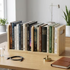 100% Solid Wood Adjustable Desktop Bookshelf With Movable Divider, Retro Tabletop Bookshelf With Convenient Handle Design for Living Room, Home, Office, Perfect for Magazine Book (Natural Wood Color) - Image 2