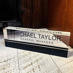 Artblox Office Desk Name Plate Personalized | Custom Name Plates for Desks on Acrylic Glass Decor | Office Desk Decor Nameplate | Desk Accessories | Black Stripe - (8" x 2.5") - Image 2