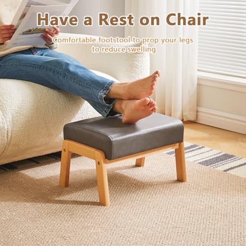 IBUYKE Small Footstool Ottoman, PU Faux Leather Footrest, Grey WBD013G - Image 4
