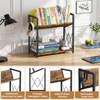 Desk Shelf Organizer, 2 Tier Desktop Bookshelf, Wooden Tabletop Bookshelf - Image 4